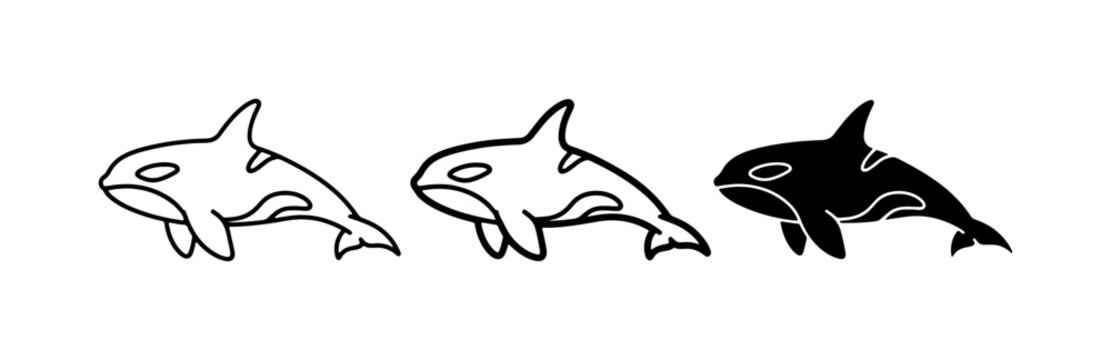 Orca Killer Whale Icons: Black and White Vector Illustrations