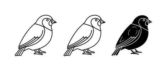 Bird Icons Set: Outline and Silhouette Sparrow Vector Graphics © Rifat