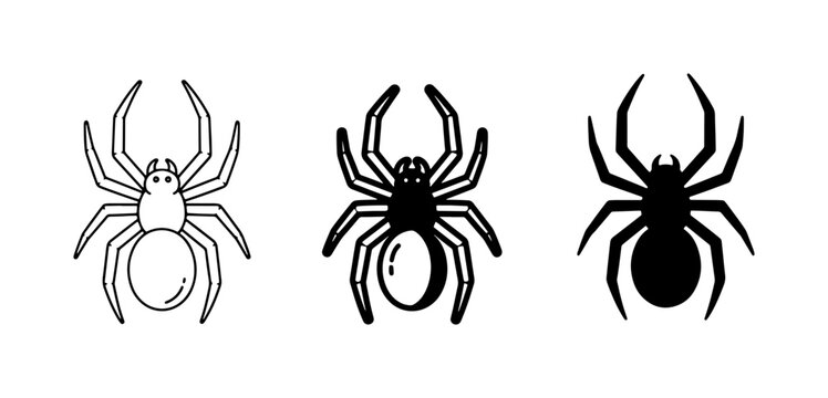 Spider Icons Set, Arachnid Vector Graphics, Halloween Insect Symbols