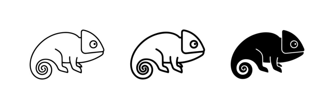 Chameleon Icons: Outline, Line Art, Silhouette Vector Set