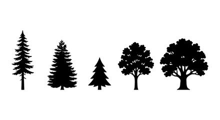 Forest Trees Silhouette Collection, Evergreen and Deciduous Vector Icons © Abu