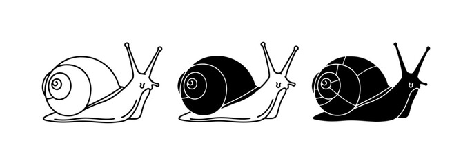 Snail Icons, Simple Line Art and Silhouette, Gastropod Vector © Shihab