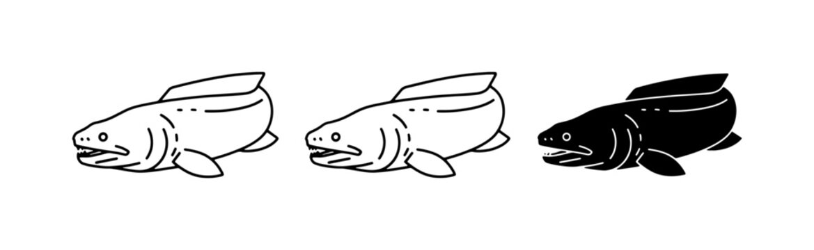 Coelacanth Fish Icons, Black and White Marine Life Vector Art