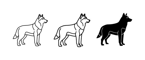 Husky Dog Icons, Outline and Silhouette, Canine Breed Graphics © Abu