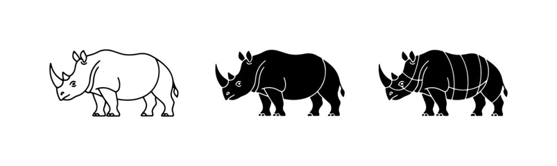 Rhino Icons: Outline, Silhouette, and Striped Vector Art © Mahid