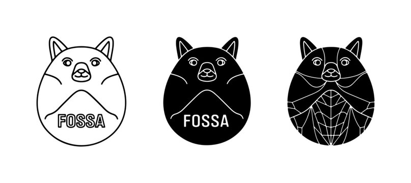 Fossa Animal Icons, Vector Graphics, Black and White Styles