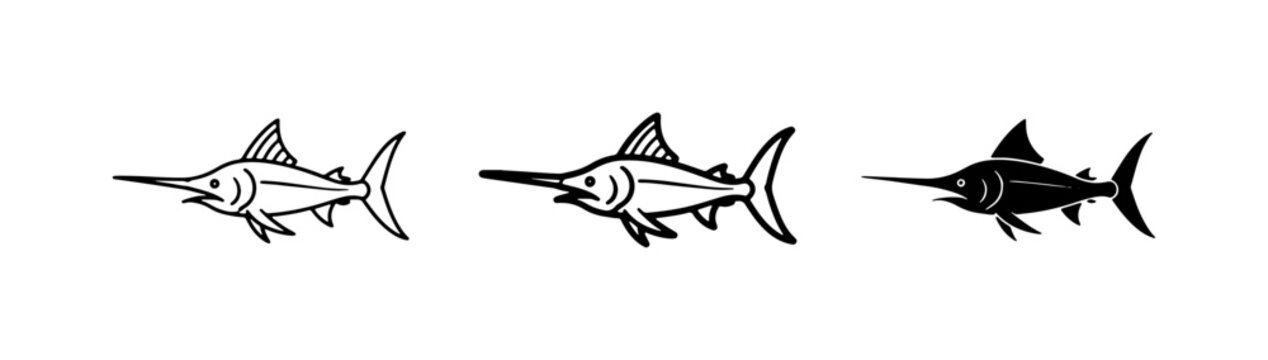Marlin Icons, Swordfish Vector Graphics, Marine Life Illustrations