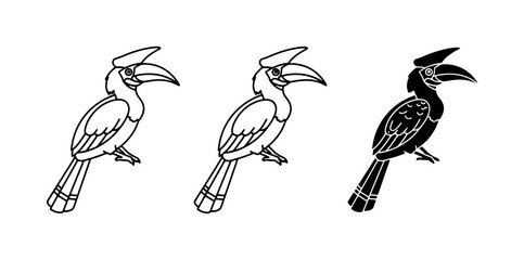 Hornbill Bird Vector Icons: Outline, Silhouette, and Detailed Illustration © Abu