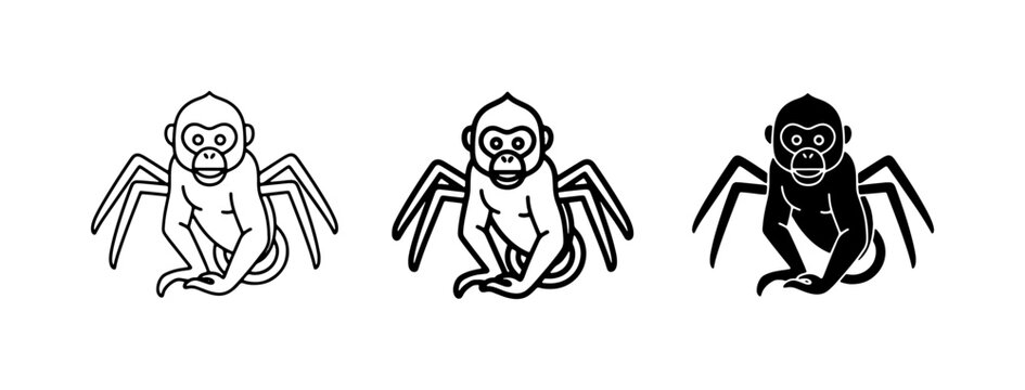 Spider Monkey Hybrid Icon Set, Creature Vector Art, Fantasy Animal Graphics