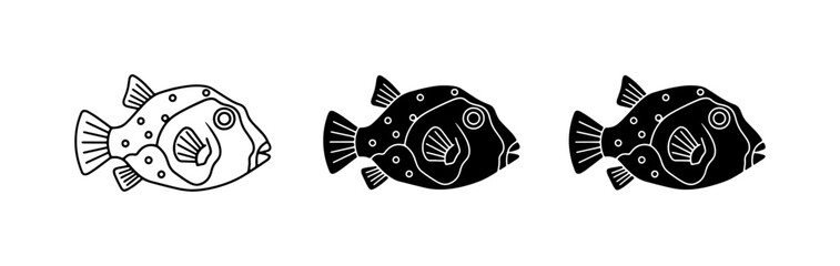 Pufferfish Icons: Outline, Silhouette, and Filled Styles © Mariyam