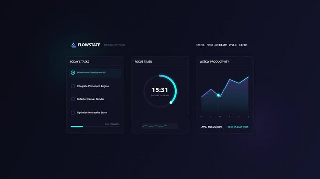 Sleek Digital Dashboard Interface Displaying Real-time Project Progress, Data Analytics, and Performance Metrics in a Modern Dark Mode UI Design for Business Productivity and Efficiency