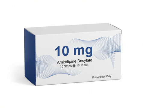 Medical packaging of Amlodipine Besylate 10 mg blood pressure medication