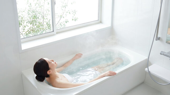 お風呂でリラックスする女性の入浴風景 バスタブ