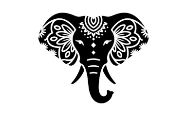 Fototapeta premium Stylized elephant head silhouette featuring intricate floral mandala patterns and symmetrical tribal