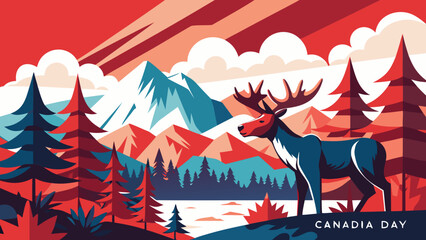 Moose Standing in Front of Snowy Mountains for Canadian Holiday Celebration © Muhamad