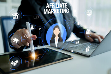 Naklejka premium Professional Business Concept of Affiliate Marketing with Data Visualization and Modern Technology for Online Success and Digital Strategies Quark.