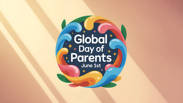 Vibrant illustration celebrating global day of parents on june 1st with colorful swirls and leaves on a warm beige background