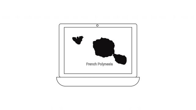 Laptop Displaying French Polynesia Map and Text.