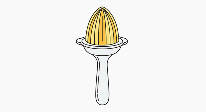 A manual juicer with a citrus reamer sits on a kitchen countertop.