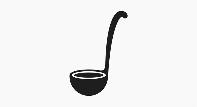 A musical eighth note symbol resembling a ladle is depicted in black.