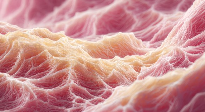 Close-up of organic, textured, undulating pink and cream-colored material