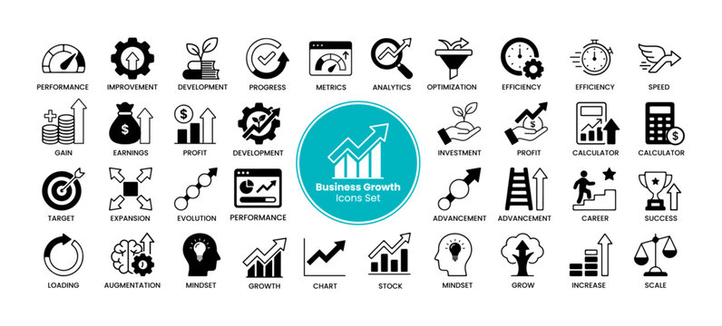 Big data analysis and growth chart icon set. charts, graphs, analytics dashboard and financial data report vector illustration 