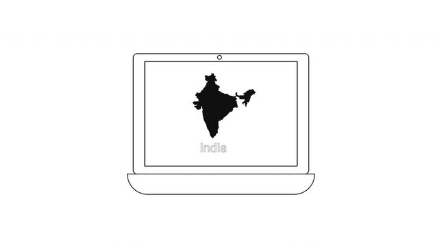 Laptop displaying map of India with India text below.