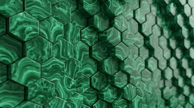 Abstract Green Hexagonal Pattern Background with Malachite Texture.