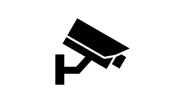 Black cctv security camera icon on white background for safety and surveillance designs