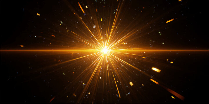 A glowing vector illustration of bright fireworks exploding in the starry night sky creates a magic abstract background for a holiday Christmas celebration