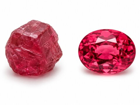 Natural red pink spinel gemstone faceted and rough 