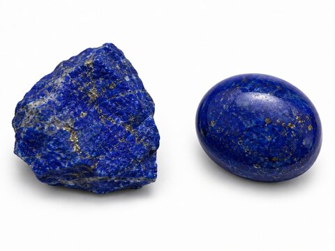 Natural blue lapis lazuli gemstone faceted and rough 