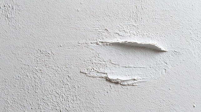 presupposition. A section of a freshly repaired white wall, smooth spackle patch contrasting with older wall texture, soft diffused light. real-estate listings.