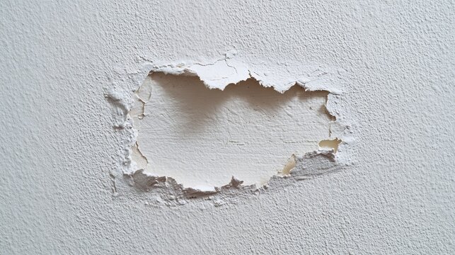 presupposition. A section of a freshly repaired white wall, smooth spackle patch contrasting with older wall texture, soft diffused light. real-estate listings.
