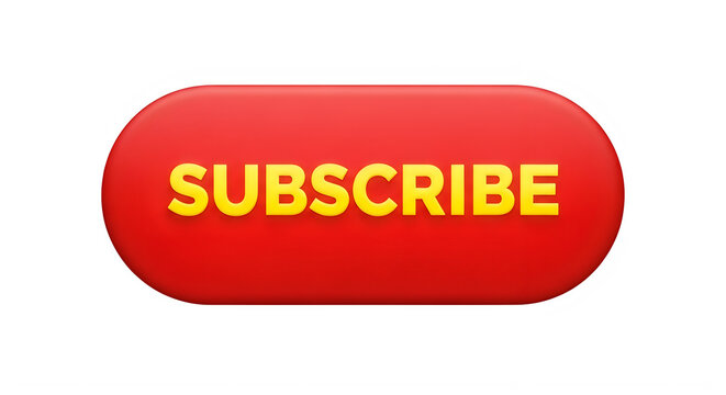 Red subscribe button with glossy effect isolated on transparent background
