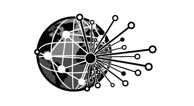Black and white globe connections network.