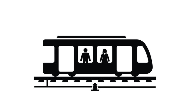 Train Silhouette On Tracks Black And White Graphic