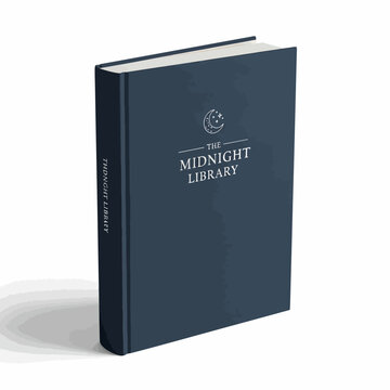 Dark blue hardcover book with silver celestial moon emblem