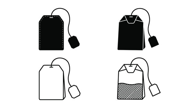 Tea Bag Silhouettes In Black And White Line Art Style