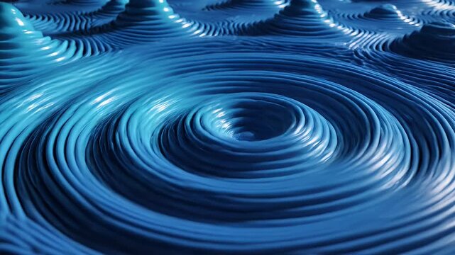 A mesmerizing close-up reveals a textured surface of concentric blue ripples and raised circular patterns, creating an abstract and visually captivating design.