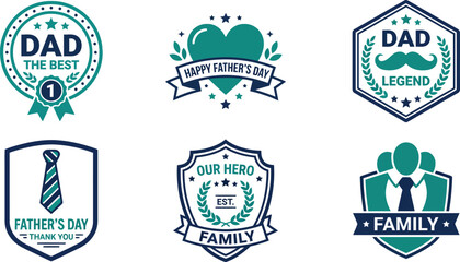 Fathers Day Badge Logo collection featuring flat vector icons for family celebration greetings © Luthfi