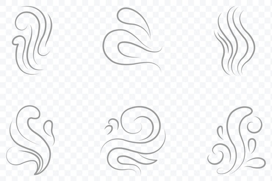 Steam and smoke line icons set. Abstract Wavy Line Symbols Set.  Steam, Smoke, Flame and Swirl Shape Vector illustration.