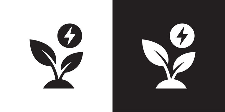 Minimalist Logo of Leaves with Lightning Bolt Symbol - Modern Sustainable Energy Concept, Eco Green Power Electricity, and Natural Renewable Resources Vector