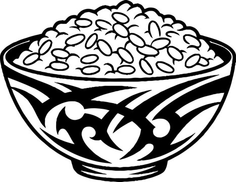 Bowl of rice with tribal pattern design