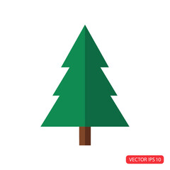 Fototapeta premium Green Christmas Tree Icon Flat Design Vector