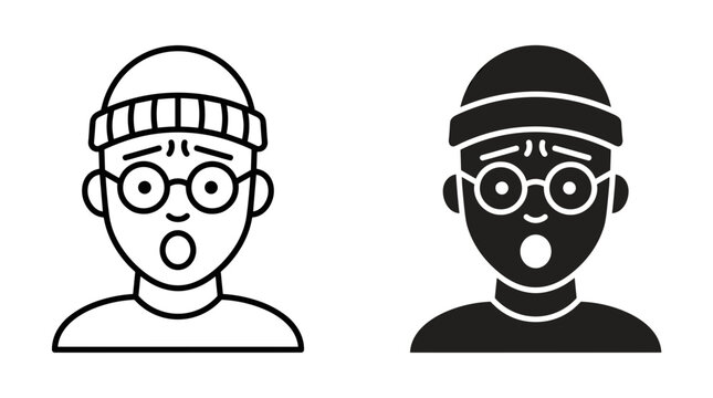 Surprised person with glasses and hat icon outline and filled versions
