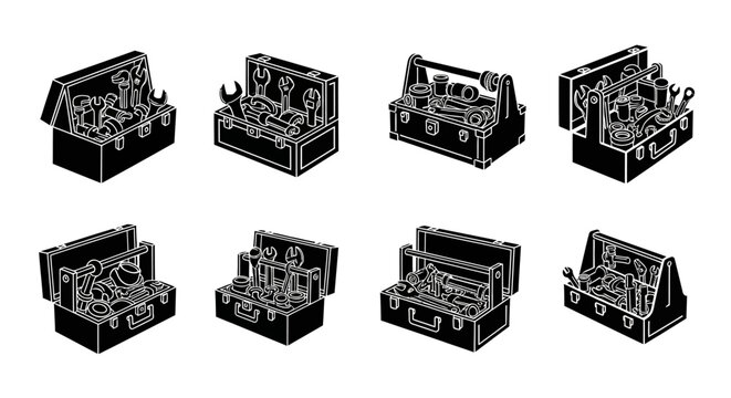 Collection of Open Toolbox Icons with Various Tools