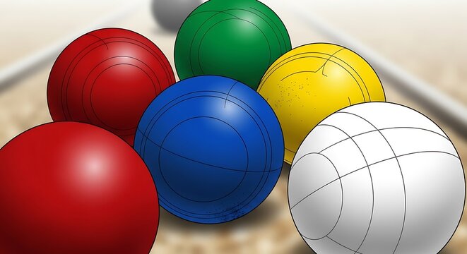 Colorful bocce balls on a wooden surface ready for a game illustration