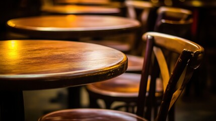 Obraz premium establishment. Vintage Italian bar interior with dark wood furniture and warm yellow lighting. real-estate listings.