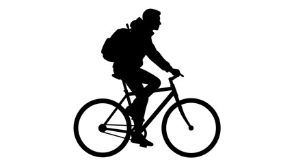 Obraz premium Silhouette of a person riding a bicycle with a backpack